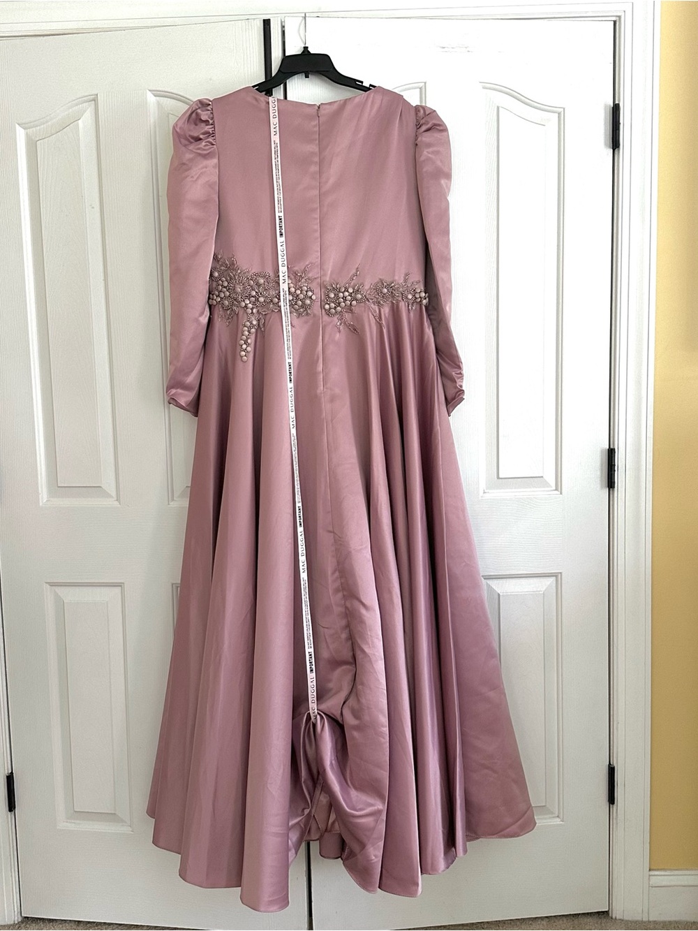 Mac Duggal Gown Dress Dusty Rose Long Sleeve Embellished Waist Evening Size 16 - Picture 9 of 15